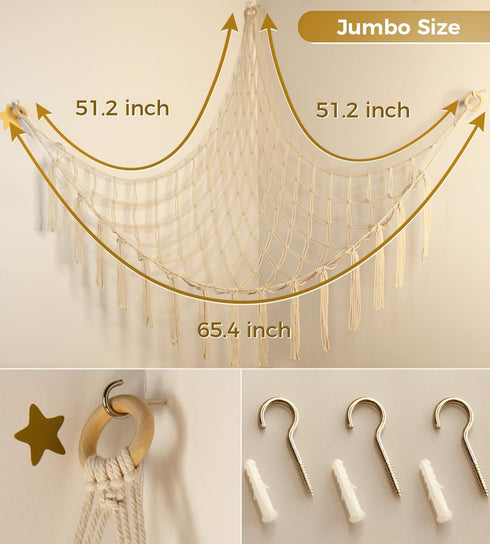 Large Stuffed Animal Storage Hammock Net - Hanging Toy Organizer for Stuffed Animals Corner, Baby Nursery Room Decor