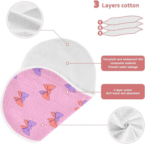 decor gift 4 Pack 22x11in Cotton Large Burp Cloths for Baby Soft and Absorbent Pink Bow Lilac and Peach washcloths