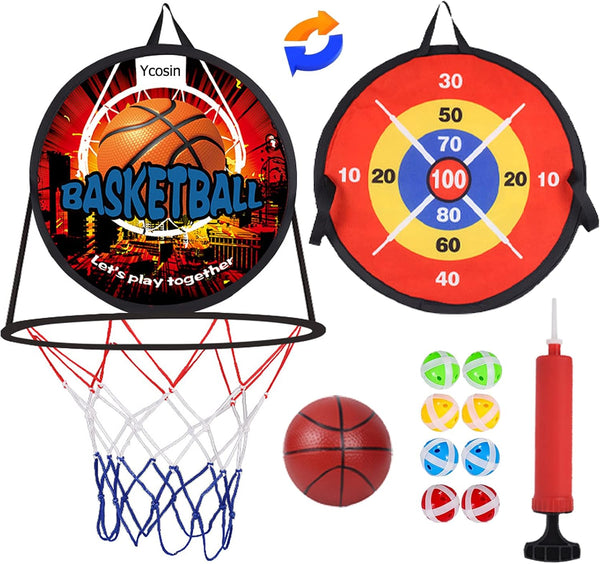 2 in 1 Basketball Hoop and Dart Board - 14" for Kids, Sports & Outdoor Play, Birthday Gift Toys for Ages 3-10, Party