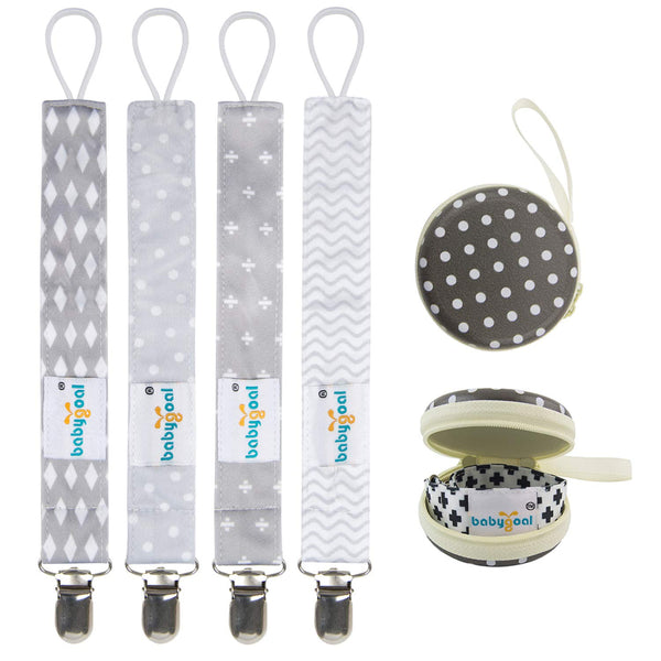 Babygoal Baby Pacifier Clips with Case, 4 Pack Holder for All Pacifier Styles, Baby Gift 4MP07-HZ