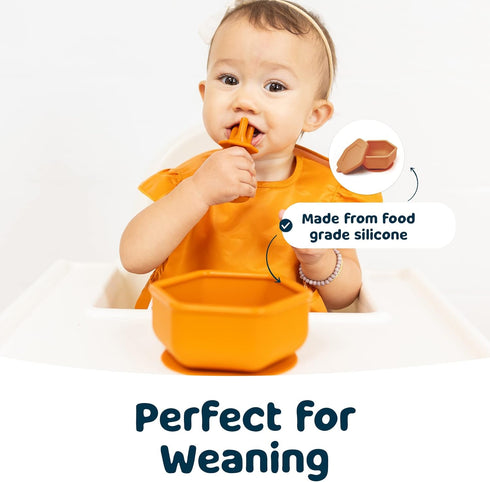 Tiny Twinkle Silicone Suction Bowl with Lid for Baby, 100% BPA Free, Microwave Safe, Cinnamon