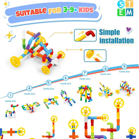 200Pieces 3+ Ggiibro STEM Building Toy for Toddlers Tube Pipe Toy,Educational Preschool Game for Years,Learning