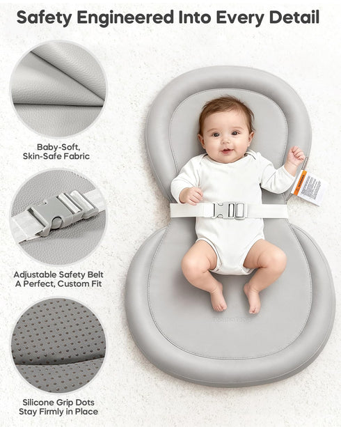 30"x18", Mamatepe Peanut Baby Changing Pad, Foldable Travel On-the-Go with Non-Slip Base & Safety Belt, Wipeable PU