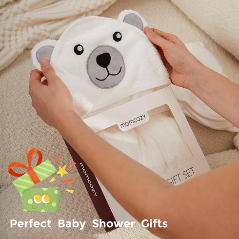 Momcozy Set, Baby Bath Towel Baby Towel with Hood and Baby Washcloth|Baby Bath Glove, Extremely Soft, Breathable