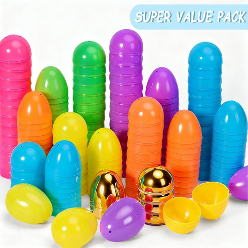72 3.15'' 6 Garma Pcs Easter Eggs - Empty Bright Colors Plastic Eggs with Golden Eggshell Bulks for Easter Party Favors
