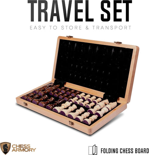 Chess Armory Premium Chess Set - Wooden Board Game with Portable Wood Case, Secure Storage for Kids and Adults (Beech