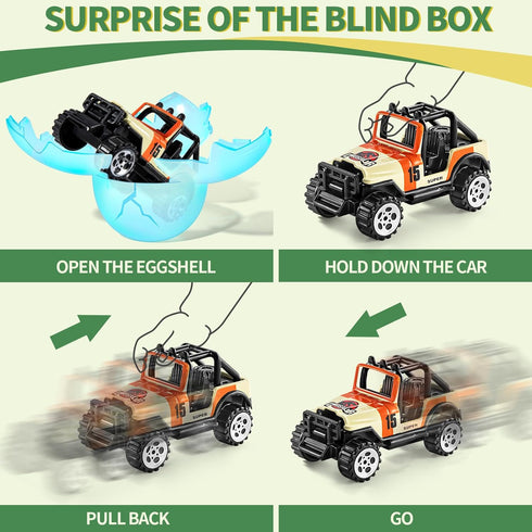 Beby Buty 6 Pack 3 4 5 6 7 Luminous Easter Eggs with Mini Cars, Includes Off-Road Vehicles, Trucks, and Police Cars