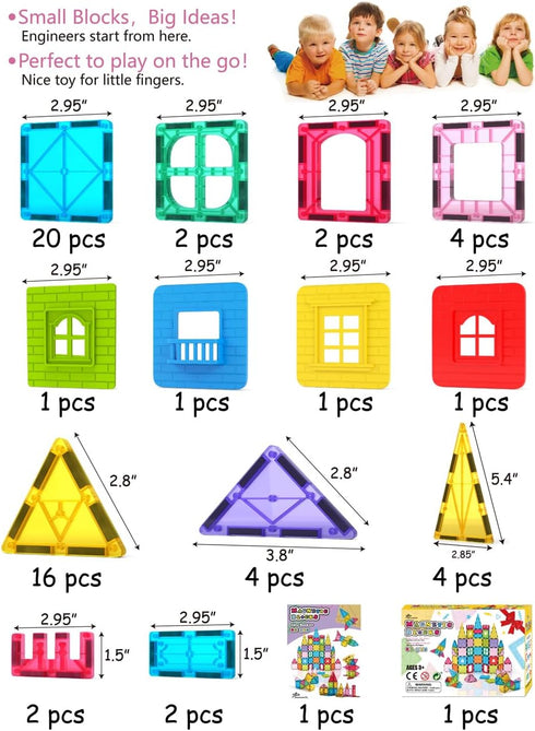 Jasonwell Magnetic Tiles, Kids Magnetic Blocks Building Sets, 3D Magnet Tile Building Toy for Educational STEM Toys for