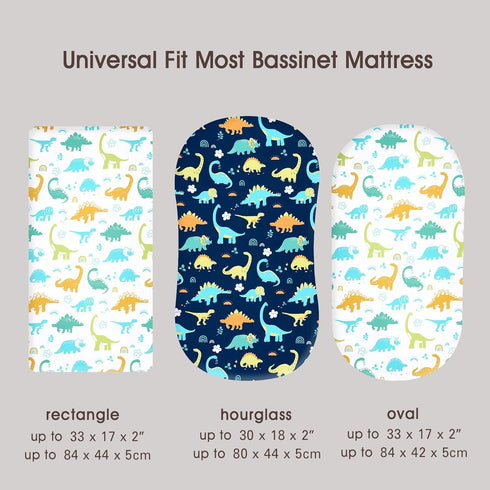 PHF Soft Bassinet Sheet Set, 2 Pack Silky Comfy Breathable Cradle Sheets for Baby Boys Girls, Universal Fit, Dinosaur