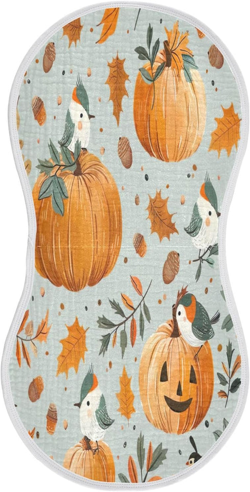 YETTASBIN Autumn Harvest Pumpkin Muslin Baby Burp Cloth, Super Soft Absorbent Cotton Burp