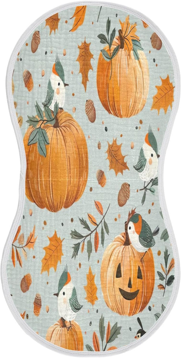 YETTASBIN Autumn Harvest Pumpkin Muslin Baby Burp Cloth, Super Soft Absorbent Cotton Burp