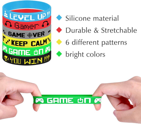 TUPARKA 36 Pcs Video Game Silicone Wristbands for Birthday Party Baby Shower Party Favors, 6 Styles