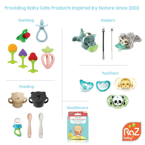 RaZbaby Baby Fruit Feeder Pacifier - Silicone Teething Toy for Infants 6M+, BPA Free, Tan, Add Frozen or Fresh Food