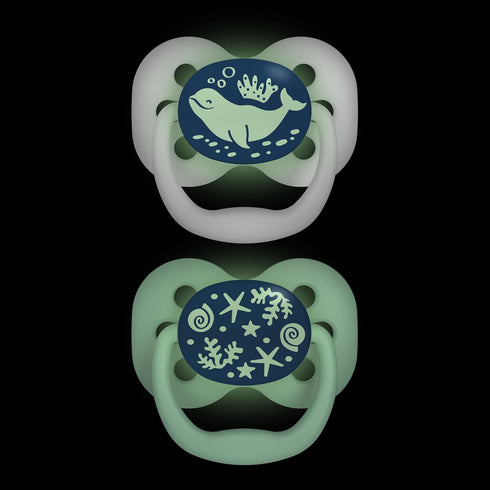 Symmetrical Bulb, 0-6m, 2 Pack Dr. Brown's Advantage Glow-in-The-Dark Baby Pacifier, Fully Soother with Soft Silicone