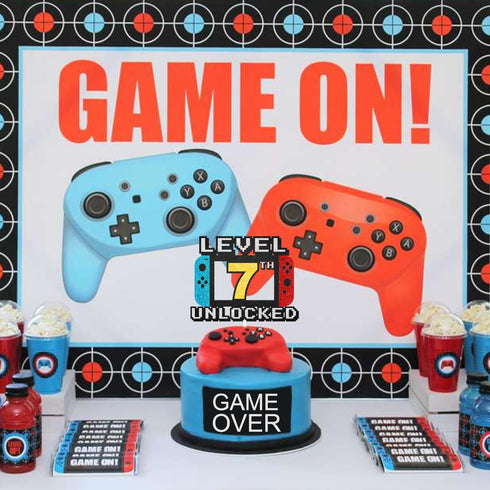 Level 7th Unlocked Cake Topper, Game Theme Party Decorations for 7th Happy Birthday Level Up