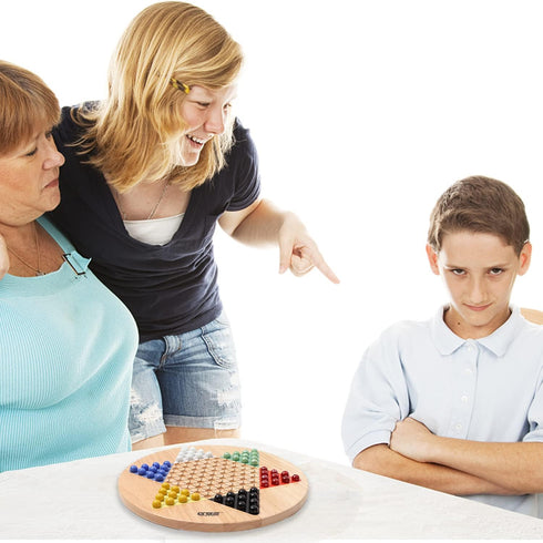 GSE Games & Sports Expert 15" Jumbo Oak Wood Chinese Checkers Board Game Set with Colorful Marbles