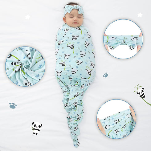 Set, Baby Swaddle Blanket - Large Premium Knit - Infant Swaddling Wrap, Receiving Blanket and Headband Baby Shower
