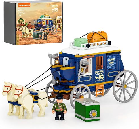 Lumibricks Western Treasure Stagecoach Lighting Building-Bricks Set - Old West Carriage and