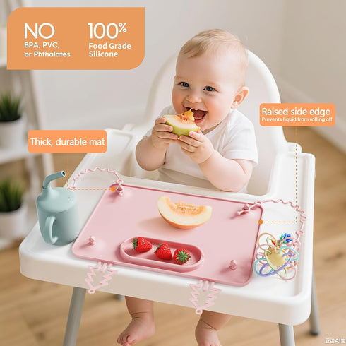 ZYATKSML 2 Pack 8 Baby Silicone Mat, Silicone Placemat for Infants to Toddlers, Baby Placemat for Restaurants & Dining
