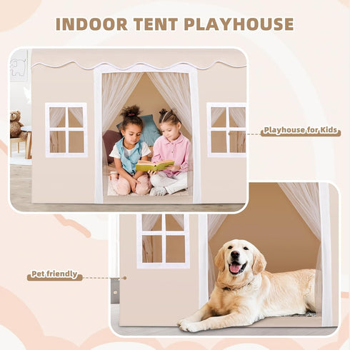 Kids Tent with Mat,Play House for Kids Indoor Outdoor,Play Tent Princess Fort Castle Playhouse for Girls Boys
