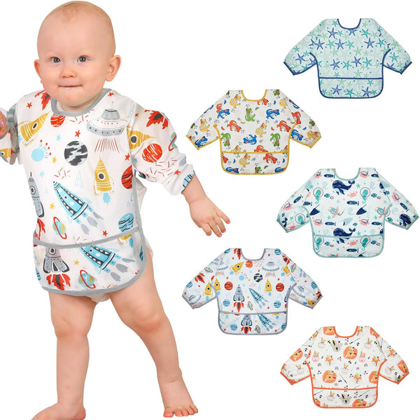 Lictin Baby Bibs for Boys Girls - Long Sleeve Waterproof Toddler Bibs, 0-24 Months Neutral Baby Smock