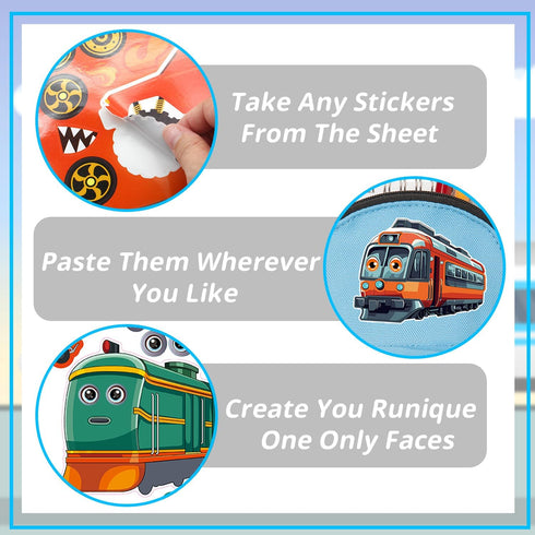 T-Antrix 24 Sheets Make A Train Stickers Make Your Own Stickers for Kids Toddlers with Steam, Freight, Bullet & Trolley