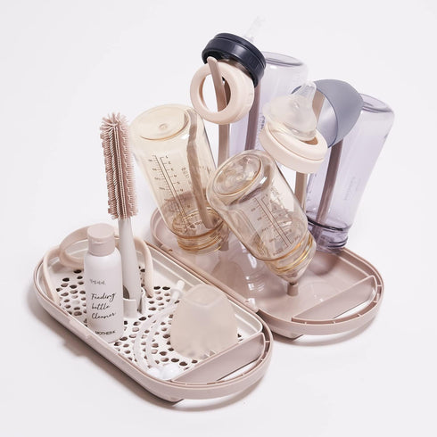 Set 8oz MOTHER-K Travel Baby Bottle Drying Rack (Cream Mocha) + Sippy Cup (Pink)