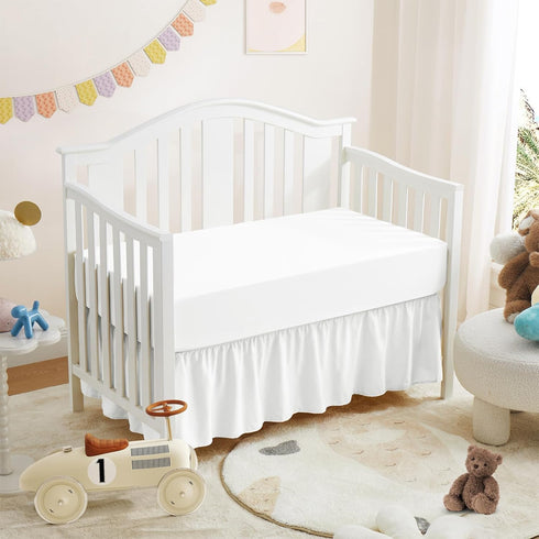 2 Pack Set, 28" 52" 14" Horbaunal Crib Skirt & Crib Bed Sheet White Crib Bed Skirt x with Drop Dust Ruffle, Soft