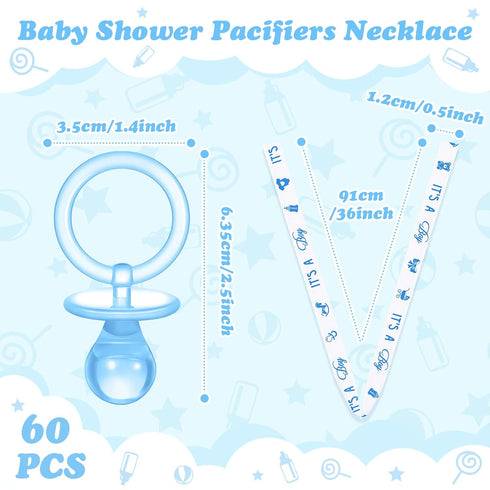 60 Junkin Pieces Baby Shower Pacifiers Necklace Acrylic Pacifiers Necklace Charm for Girls Boys Baby Shower Party