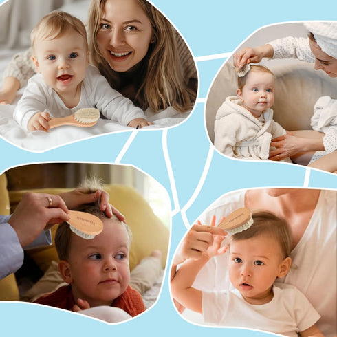 Set, Baby Hair Brush and Comb Wooden Baby Hair brush with Soft Goat Bristle and Wood Comb for Newborn Essentials, Good