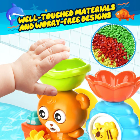 Baby Bath Toys for Toddlers 1-3, Bear Kids Bath Tub Toys with 2 Turtle Swimming Toys & 3 Floating Boat Gifts