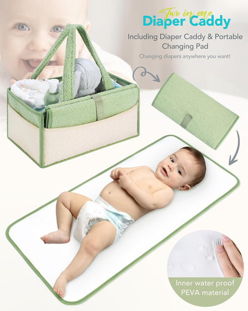 2in1 YOSING Diaper Caddy with Changing Pad, Baby Diaper Caddy Organizer with Changing Mat, Newborn Caddy for Car