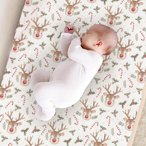 KuphiL10C Girls-16x32 Watercolor Christmas Reindeer Winter Holiday Leaves Pattern Baby Changing Pad Cover, Unisex