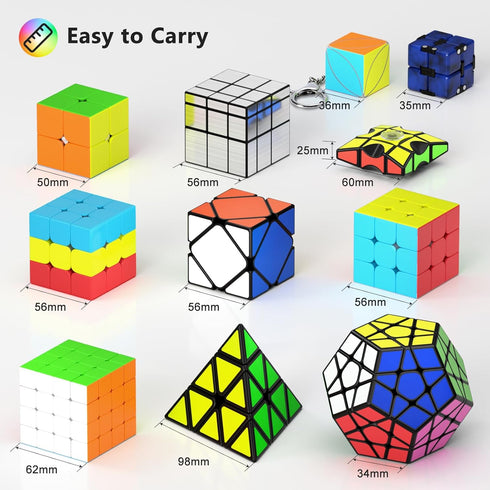 12 Pack Set Pack, 2x2 3x3 4x4 Vdealen Speed Cube Puzzle Cube Pyramid Dodecahedron Mirror Skewb Snake Ivy Infinity