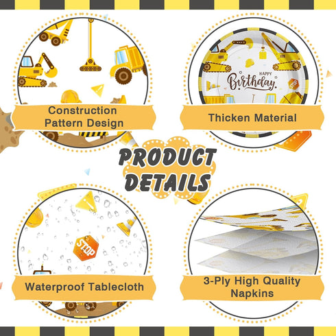 170 24 Cecnamt Construction Birthday Decorations, Pcs Construction Birthday Party Supplies Including Banner, Plates