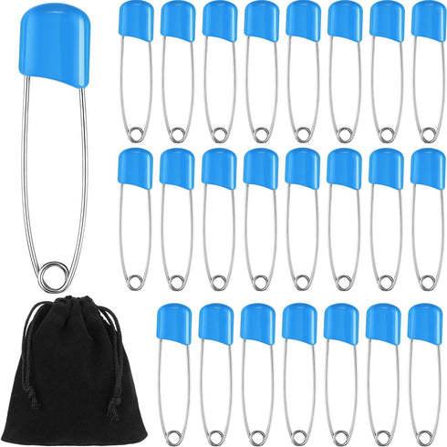 50 Pieces Safety Diaper Pins, 2.2 Inch Plastic Head Cloth Diaper Nappy Pins with Velvet Bag (Blue)