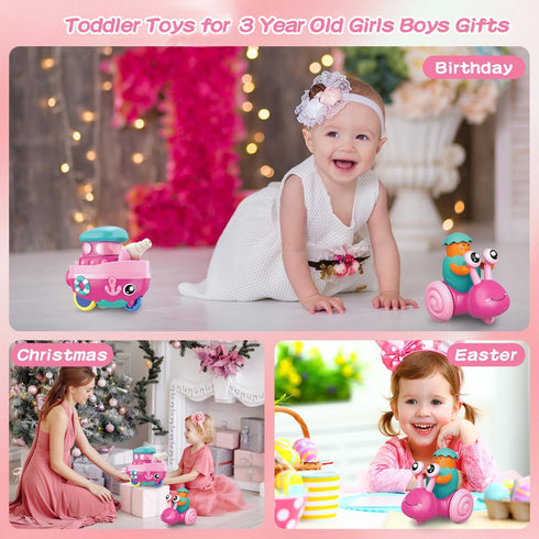 vusum 1 6-12-18 Months,1 1-3,1 2 3 4 Toddler Toys for Year Old Girl,Press to Go Car Baby Toys Year Old Girl Gifts Push