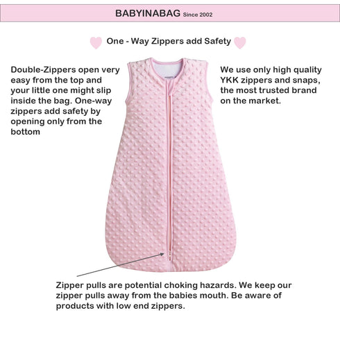 Baby in a Bag 2.5 (10-24 BABYINABAG Very Warm Tog Quilted Winter Model Baby Sleep Bag or Sack, Plush Minky Dot