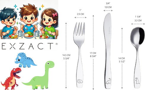 Exzact Kids Flatware 6 Pieces Stainless Steel Silverware, 2 Forks, 2 Knives, 2 Spoons, Toddler Utensils, Dishwasher Safe