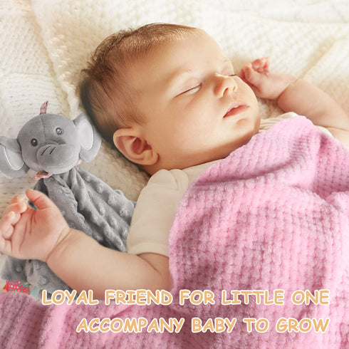 Set Baby Shower Gifts, Baby Girl Gifts Newborn Blanket Elephant Lovey Baby Security Blanket Wooden Rattle Toy, Funny
