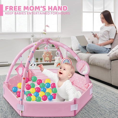 8-in-1 Tummy 6 0-3-6-9-12 Baby Gym Play Mat, Time Mat & Ball Pit with Toys, Washable Baby Activity Mat for Visual