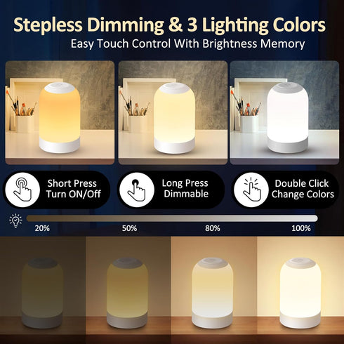 Dimmable Bedside Touch Night Light, Baby Nursery Nightlight for Kids Adults, Egg Light with Timer, Small Cordless Table