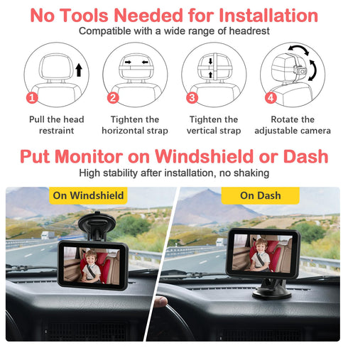 4.3'' 1080P 5 ACZ407 Itomoro Baby Car Camera, Night Vision Car Baby Mirror with Camera Mins Easy Installation Crystal