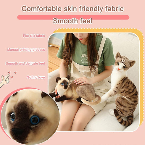 Siamese Cat Stuffed Animal, Shorthair Cat Realistic Plush Cat Stuffed Toys, Gift for Kids 12inches (A)