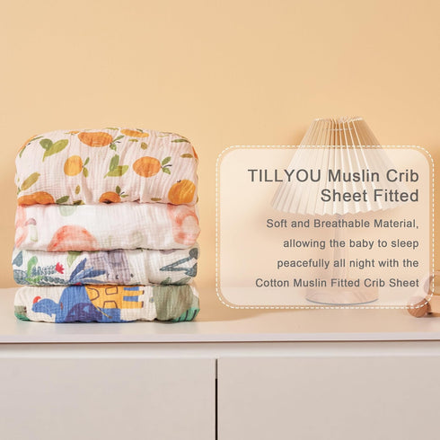 2 Pack, 52x 28 TILLYOU Muslin Crib Sheets for Boys and Girls Neutral Soft Cotton Baby Crib Mattress Protector