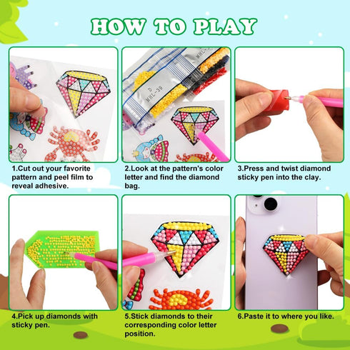60pcs 5D 4-6 6-8 8-12 GWAHSA Diamond Art Stickers Arts and Crafts Creative Gem Art Paint by Number Kits for Kids Ages
