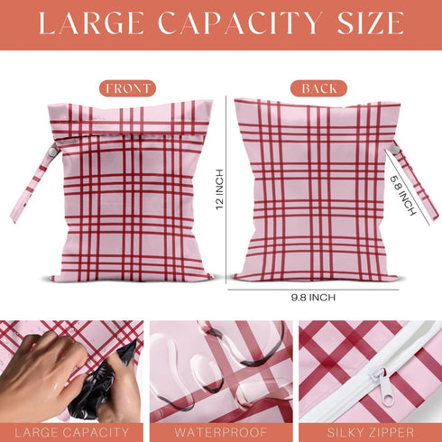 VBCVBGFH 4 Pack Cute Cherry Checkered Wet Bag Waterproof Washable Reusable Wet Dry Bag for Swimsuit Pump Parts Dirty