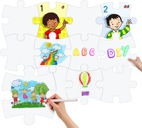24 Pcs DIY Giant Blank Puzzle Pieces 12 Inches, Large Paper Puzzle Craft Kit for Classroom Bulletin Board Decor