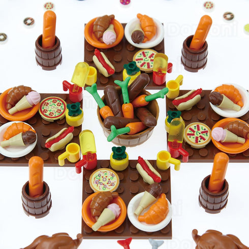 Set Creative City Food Building Blocks Imaginative Play Accessories with Pizza, Shopping Trolley, Fruits, Veggies