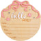 Penitue Hello World Newborn Name Sign, Wooden Pink Bow and Flower Baby Birth